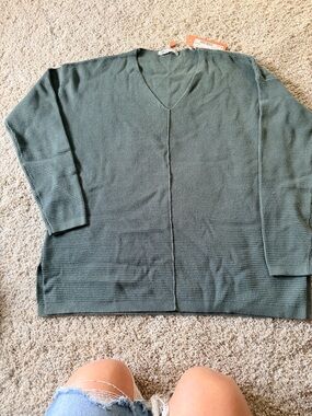 Staccato Men's V-Neck Waffle Knit Sweater - Sage Green